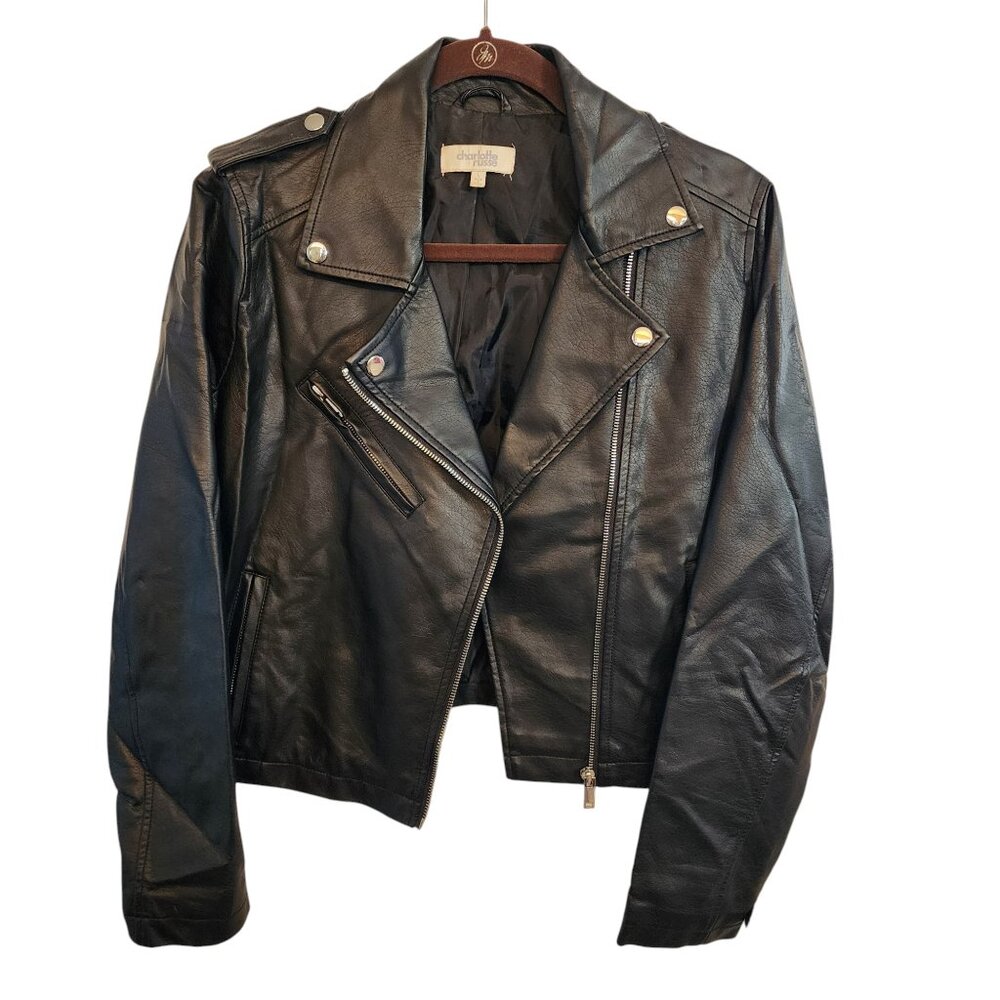 Charlotte Russe Black Faux Leather Moto Jacket Size L